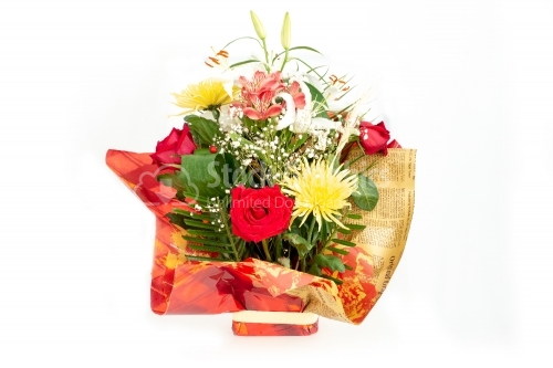 A studio photo of a bouquet of flowers