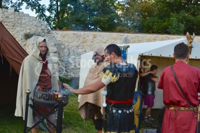 Ancient people on a festival in Rasnov, Brasov, Romania