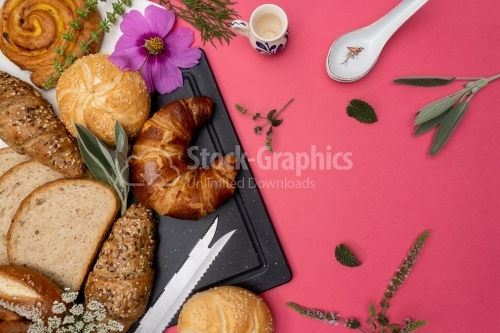 Background of bread  with different items