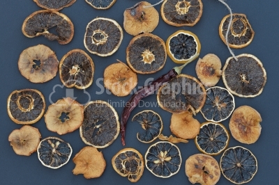 Background with dried sliced fruits