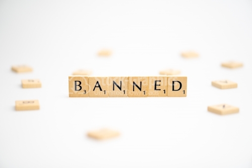 BANNED word written on white background. BANNED text on white