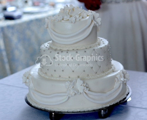 Baroque style cake. Cake with silver pearls.