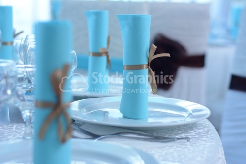 Blue rolls placed on white plates