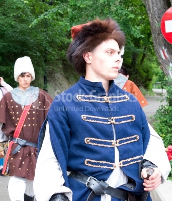 Boy costumed as a medieval fighter