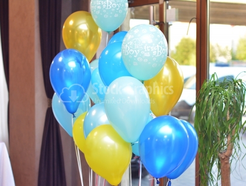 Bunch of yellow and blue balloons