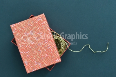 Christmas holiday gift box in spotted paper with gold inside