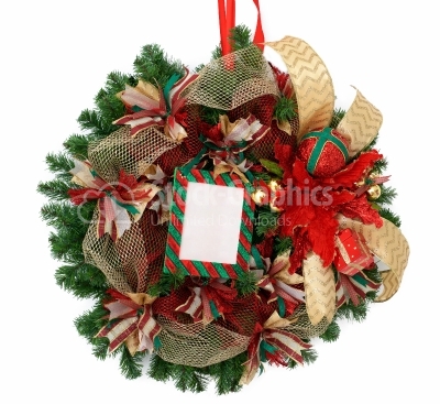 Christmas wreath with white card.