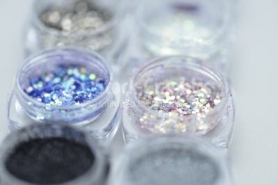 Close up Jars of glitter for nail decoration