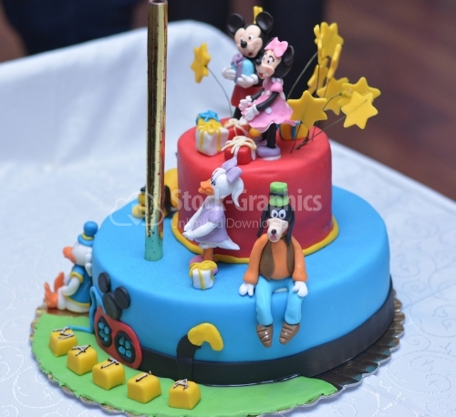 Colorful live cake and disney characters