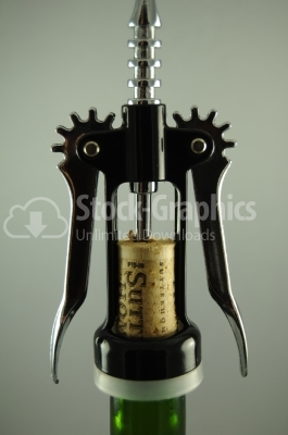 Corkscrew of wine bottle closeup - Stock Image