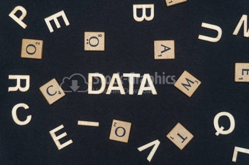 DATA word written on dark paper background. DATA text for your concepts