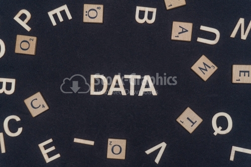 DATA word written on dark paper background. DATA text for your concepts