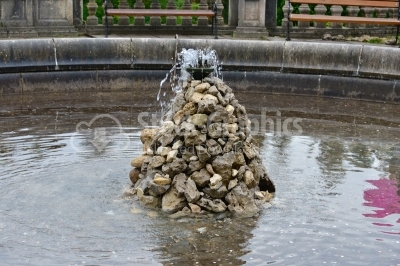 Decorative fountain in the courtyard of the The Peles Castle in 