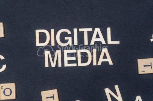 DIGITAL MEDIA word written on dark paper background. DIGITAL MEDIA text for your concepts
