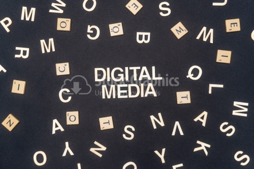 DIGITAL MEDIA word written on dark paper background. DIGITAL MEDIA text for your concepts