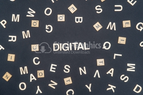DIGITAL word written on dark paper background. DIGITAL text for your concepts