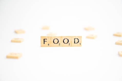 FOOD word written on white background. FOOD text on white