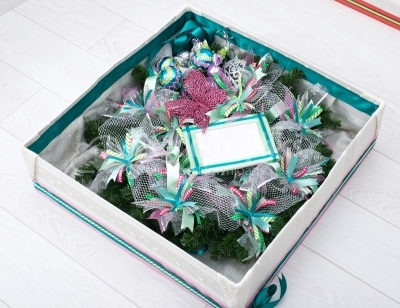 Gift box with christmas wreath