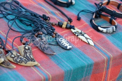 Hand made pendant necklaces in a local market