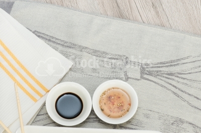 Japanesse souces on wooden table