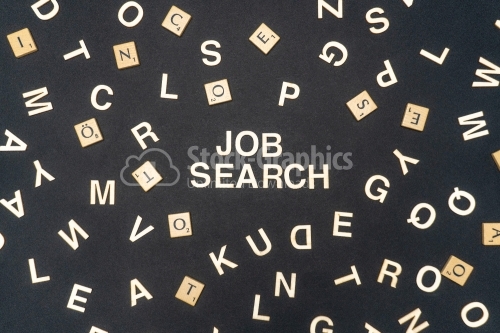 JOB SEARCH word written on dark paper background. JOB SEARCH text for your concepts