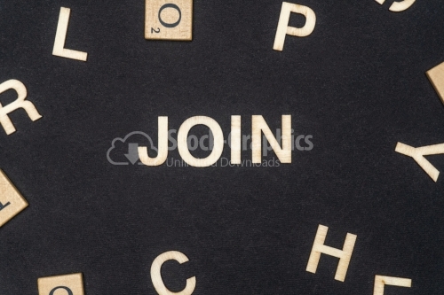 JOIN word written on dark paper background. JOIN text for your concepts