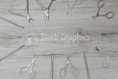 Manicure instruments on the wood table