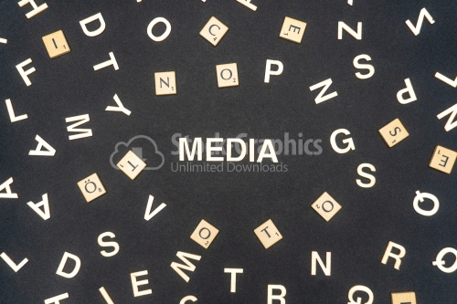 MEDIA word written on dark paper background. MEDIA text for your concepts