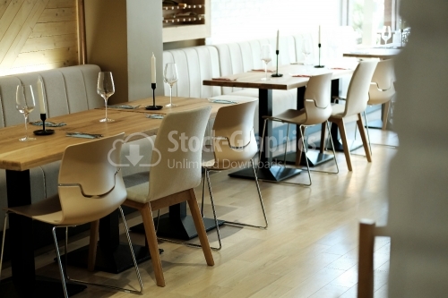 Modern restaurant. Furniture. Arranged table.