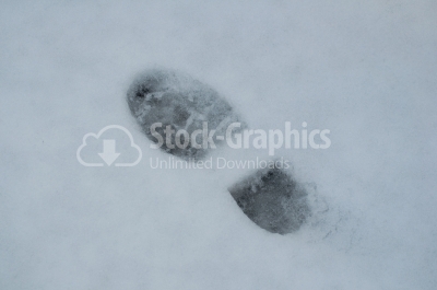 Natural background with foot print on white snow in evenining ti