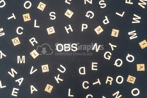 OBS word written on dark paper background. OBS text for your concepts