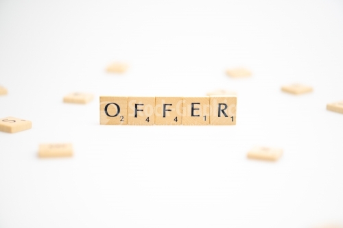 OFFER word written on white background. OFFER text on white