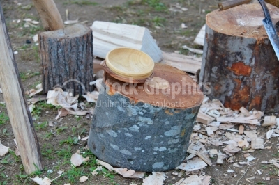 Old wood plates on a firewood
