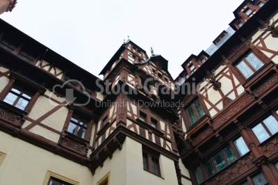 Peles castle, Interior courtyard. Beautiful paintings on the wal