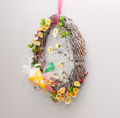 Perspective spring wreath on white background