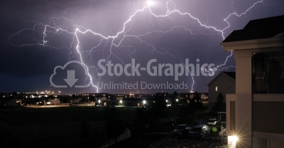 Photo of beautiful powerful lightning over big city, zipper and 