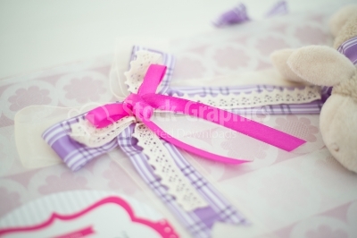 Pink bow on gift box