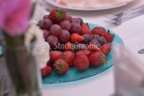 Platter with grapes and strawberries