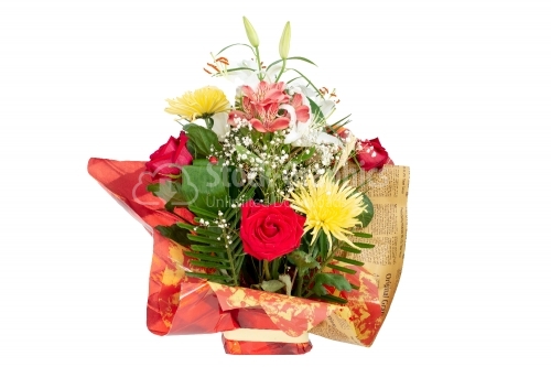 Red basket with flowers