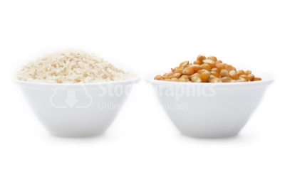 Rice and corn isolated on white