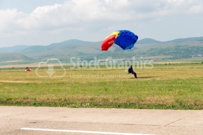 Romanian skydiver reaching the landing area