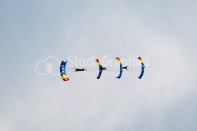 Romanian skydivers performing air stunts