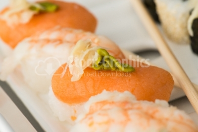 Salmon sushi with wasabi