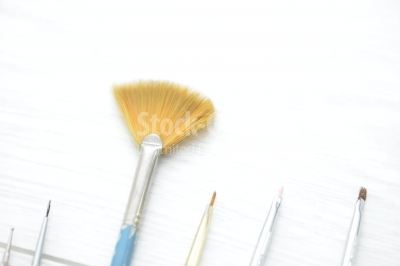 Set of Professional makeup brushes, isolated on white macro