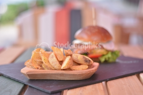 Spicy wedges potato with beef burger