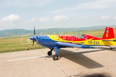 Sports romanian-flag-coloured propeller plane 