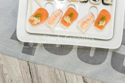 Sushi plate with space for text