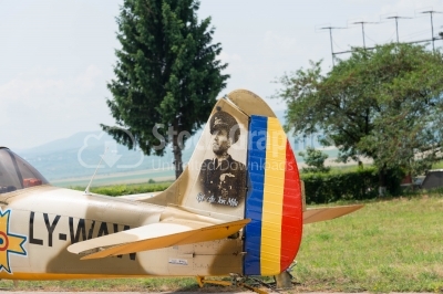 Tail of the propeller plane decorated for a memorial
