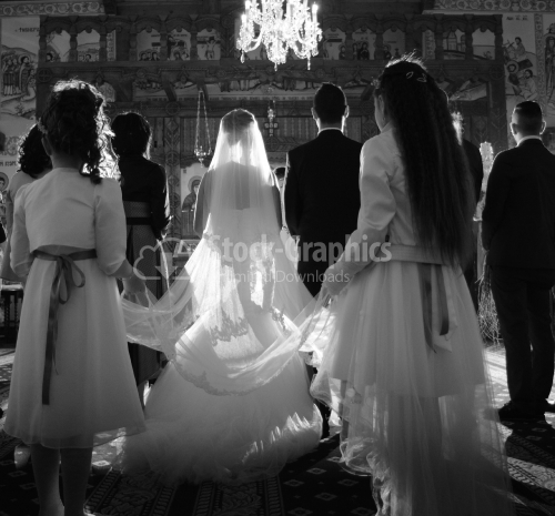 The bride and groom's ceremony in the Christian church. Black and white photography.