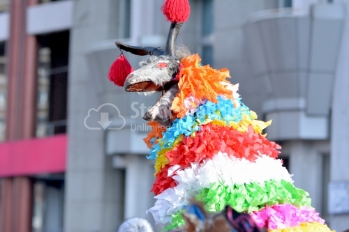 The goat made of textile materials and paper.Winter traditions and Custom festival of Romania